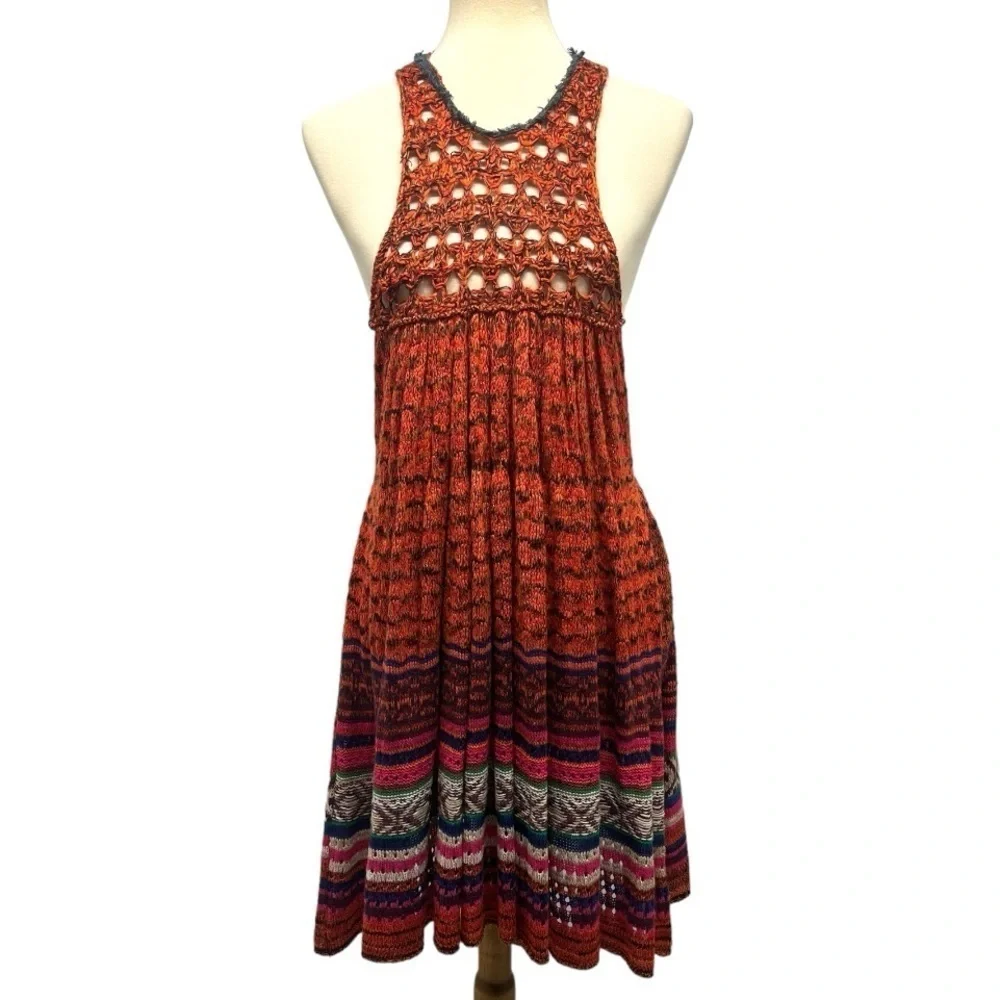 Free People Rare Hearts Tunic Knit Open Sides Multicolor Bohemian Top Womens Med